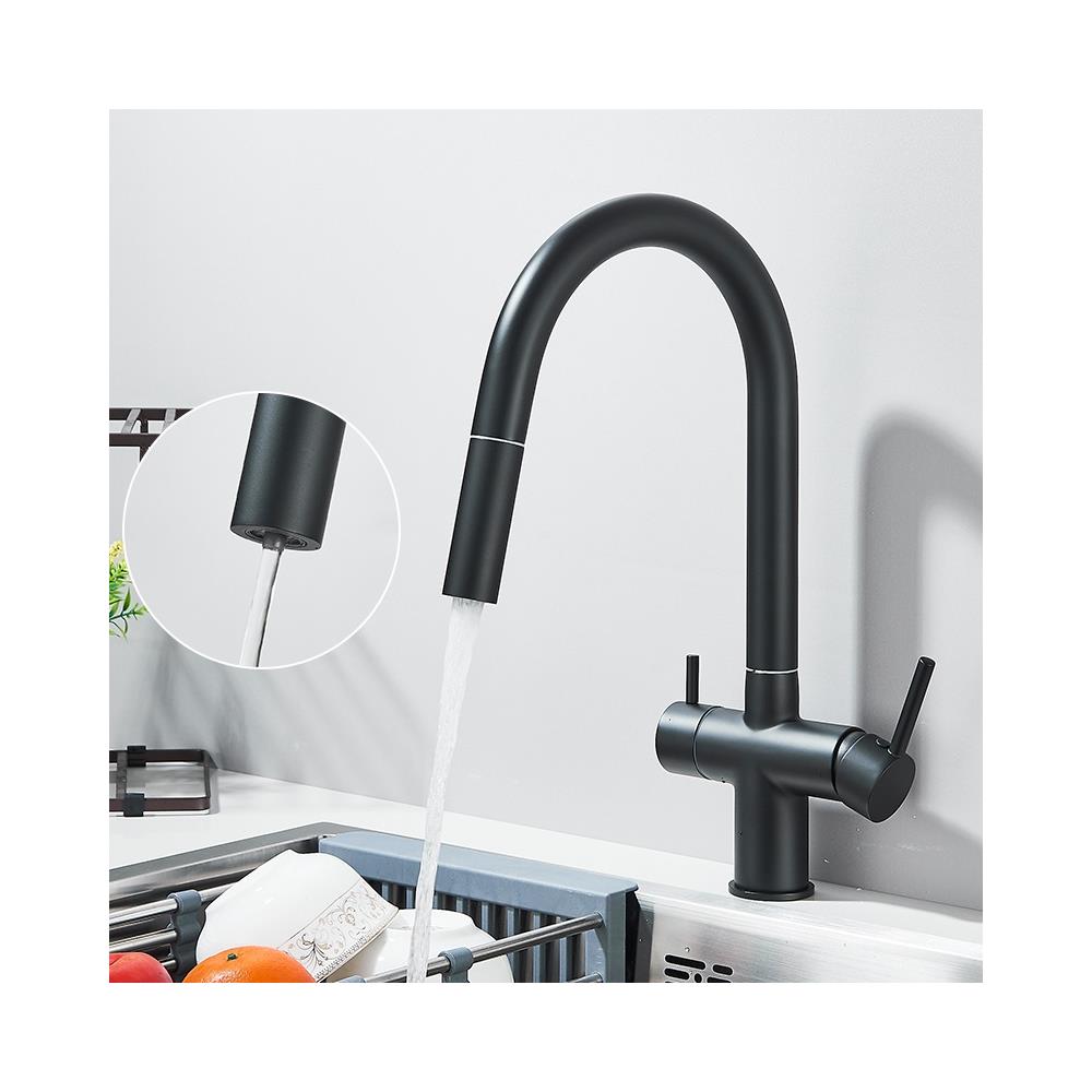 Rubinetto per lavello da cucina, Blackswan, tipo M388 con uscita acqua purificata, doccia mobile, modello nero, misura 38 cm - Foto 2