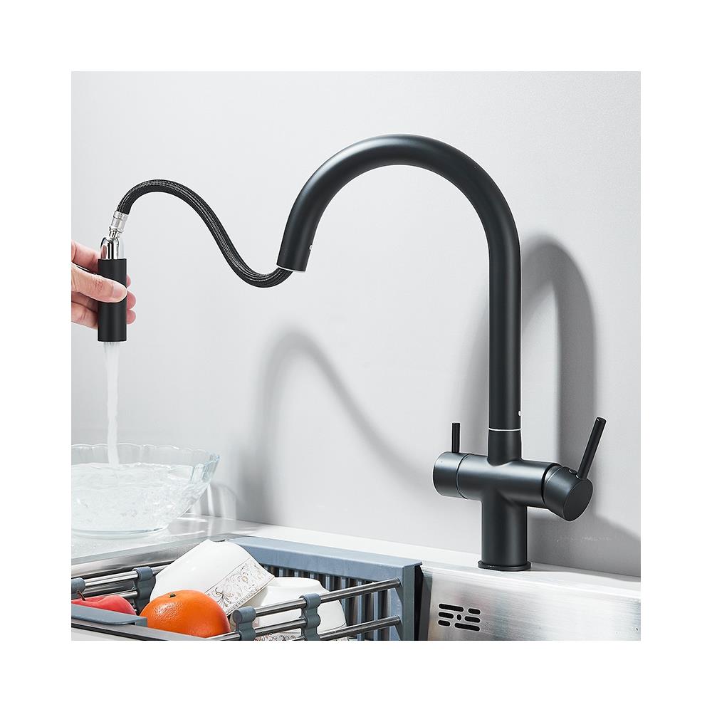 Rubinetto per lavello da cucina, Blackswan, tipo M388 con uscita acqua purificata, doccia mobile, modello nero, misura 38 cm - Foto 4