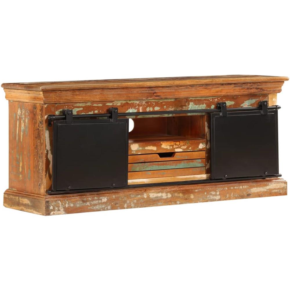 Mobile TV In Legno Massello Di Recupero VidaXL - Stile Rustico Con Ante E Ripiano - 140x30x40 Cm - Gambe In Acciaio - 4