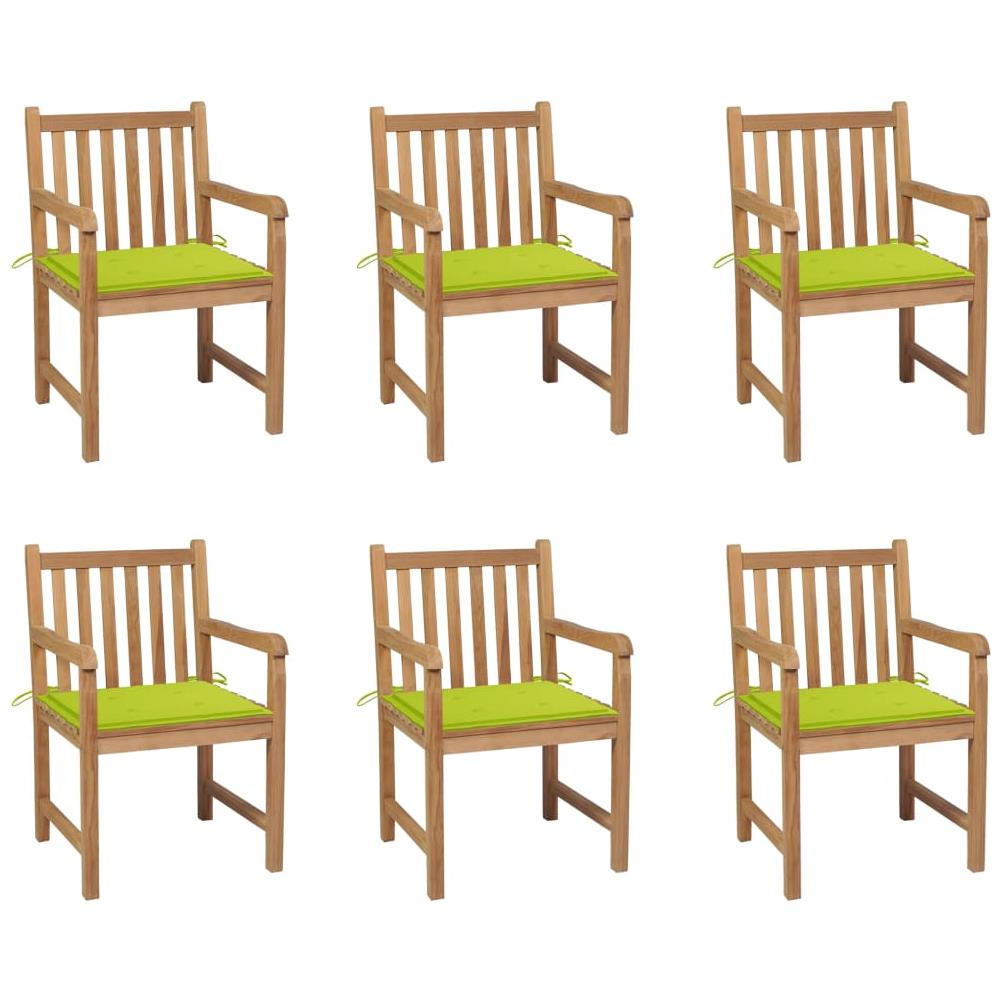 Sedie da Giardino 6 pz e Cuscini Verde Brillante Massello Teak - Foto 1