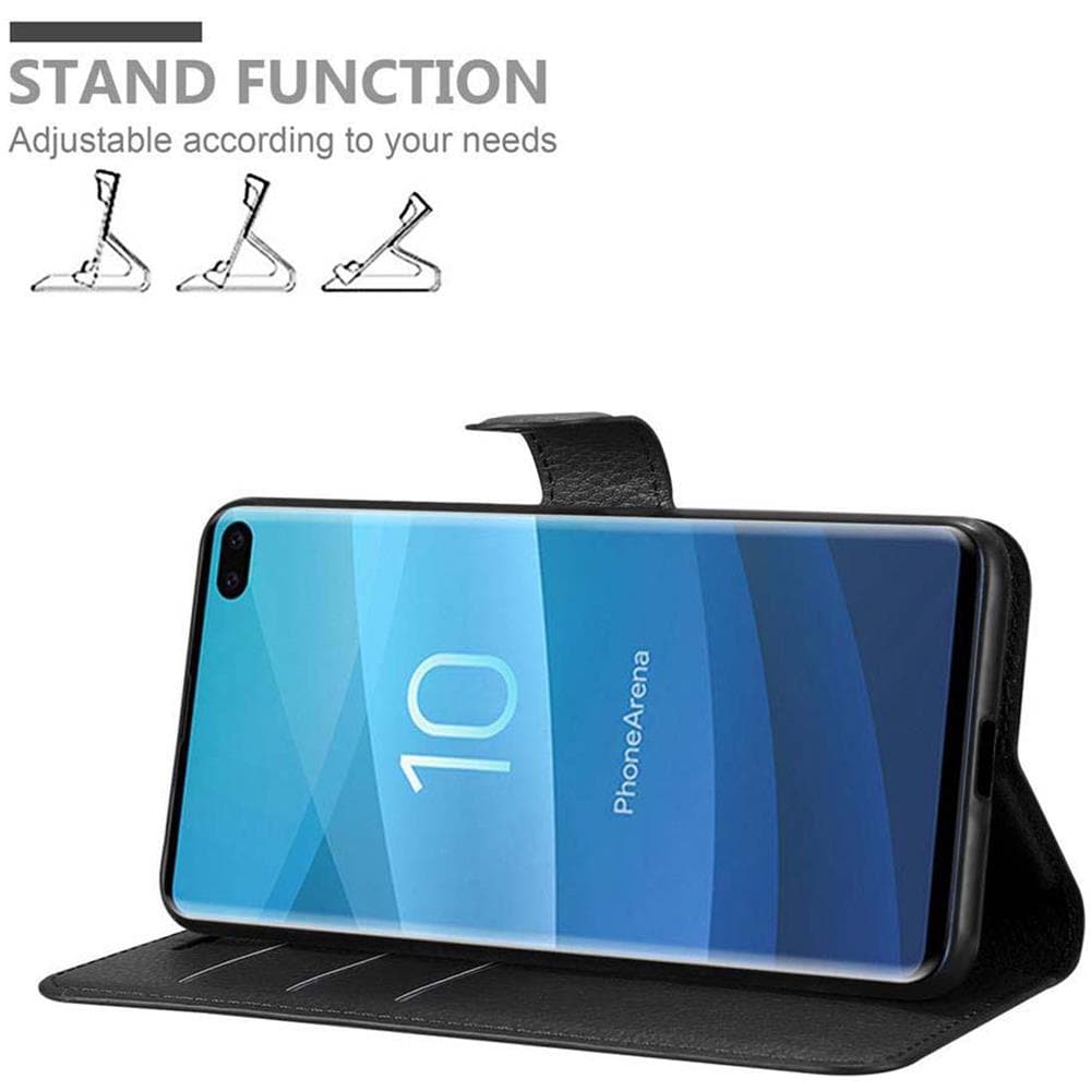 Custodia Compatibile Con Samsung Galaxy S10 Plus In Nero Carbone - Coperchio Protettiva Con Chiusura Magnetica, Funzione Stand E Tasca Per Le Carte - Foto 2