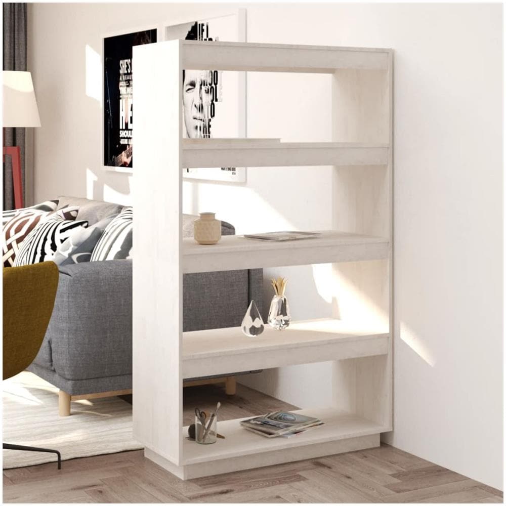 Libreria / divisorio Bianco 80x35x135 Cm Legno Massello Di Pino - Foto 1