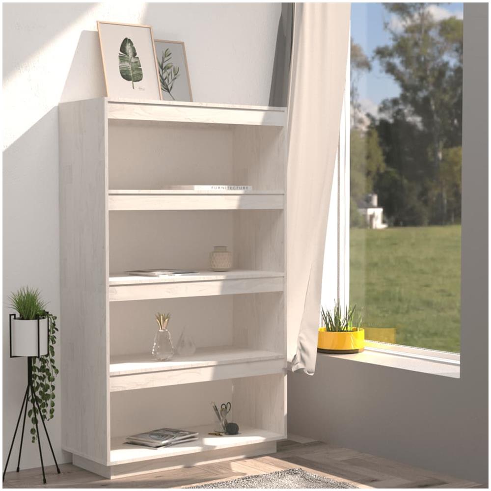 Libreria / divisorio Bianco 80x35x135 Cm Legno Massello Di Pino - Foto 2