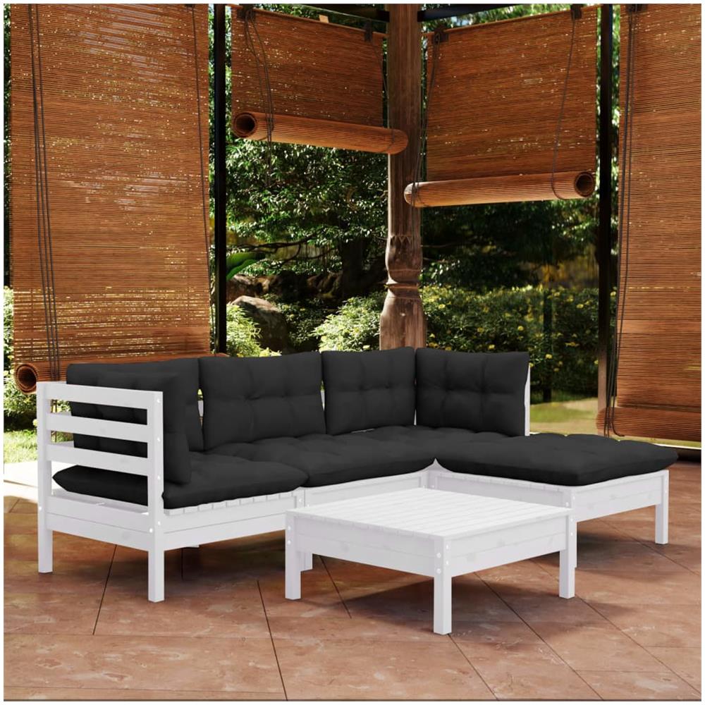 Set Divani Da Giardino 5 Pz Con Cuscini Bianchi Legno Di Pino - Foto 1