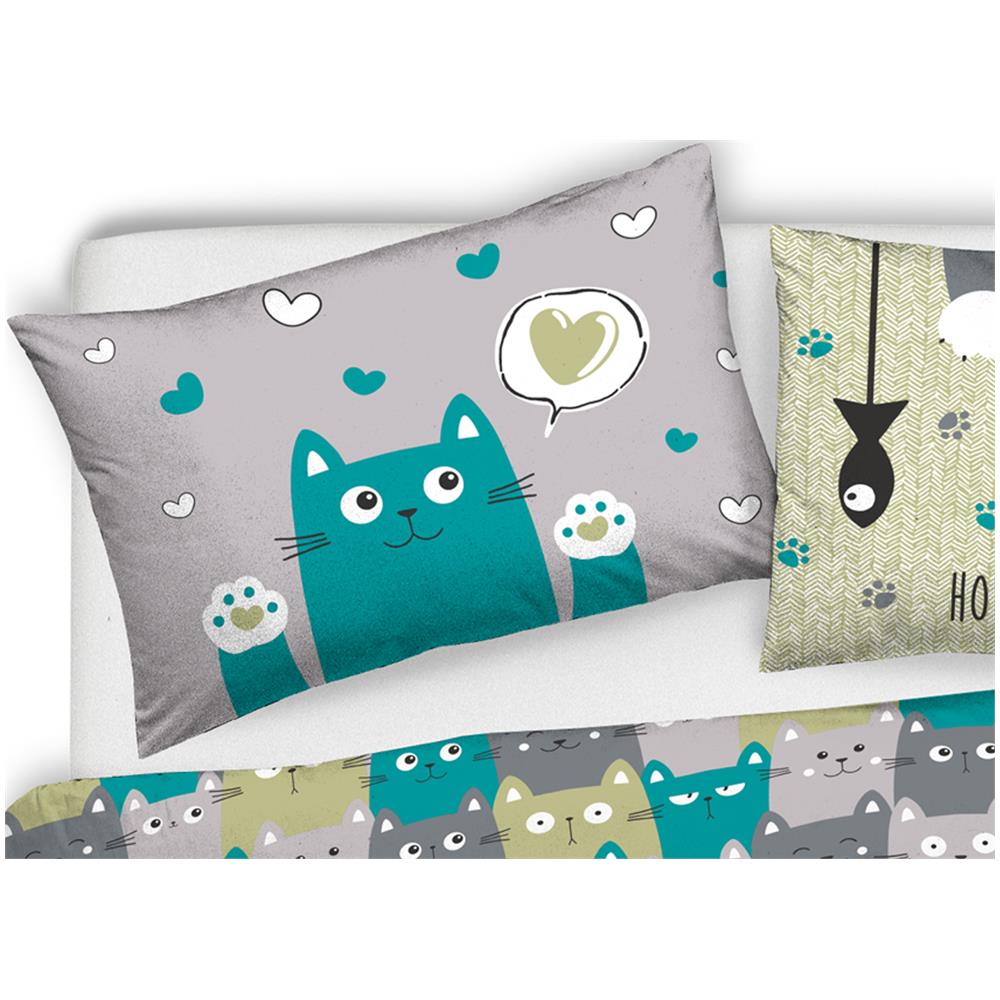 Copripiumino Sacco Piumone Pensieri Delicati Cotone Disegno Happy Cat Singolo Verde - Foto 5