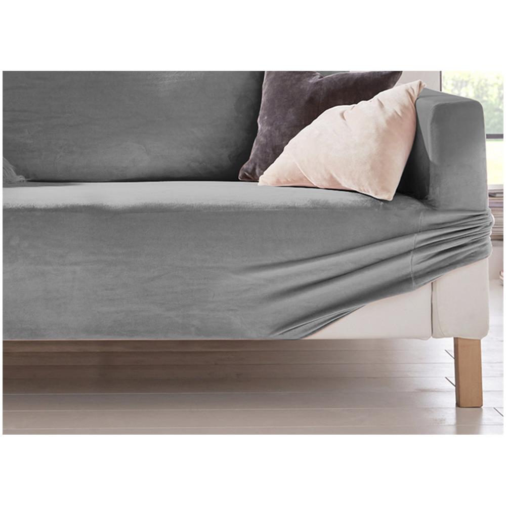 Copridivano Elasticizzato Effetto Velluto Modello Morbidissimo Colore Grigio 3 Posti Grigio - Foto 2