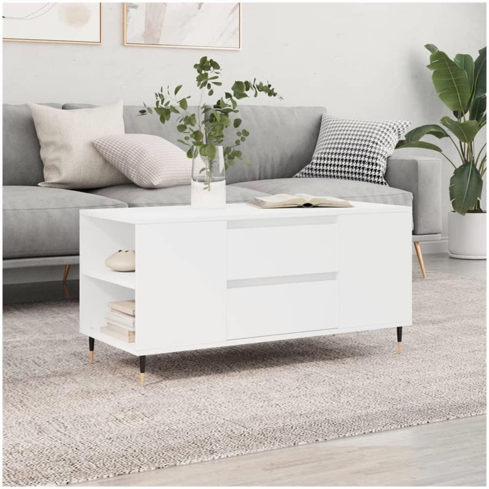 Tavolino Da Salotto Bianco 102x44,5x50 Cm In Legno Multistrato - Foto 1