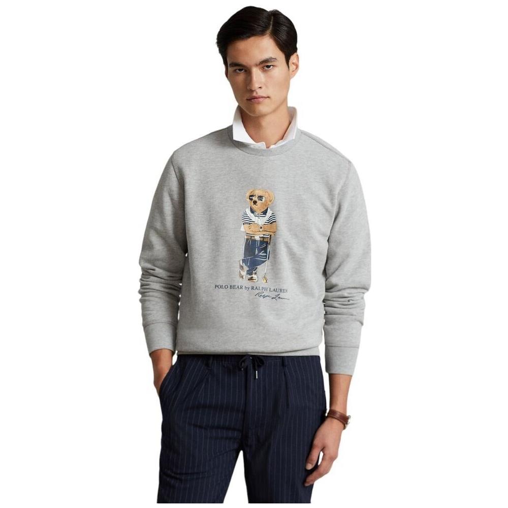 Felpa Uomo Girocollo Orso Polo Bear Orsetto In Cotone Stampa Polo Bear Felpa Senza Cappuccio Orso Ralph Lauren Tg M - Foto 2
