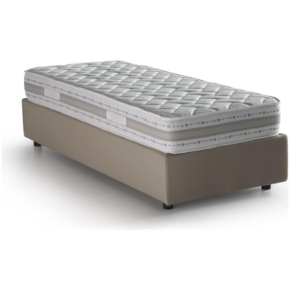 Letto contenitore Singolo Silvia Sommier, Made in Italy, Letto con rivestimento in tessuto, Apertura laterale, con materasso cm 80x190 incluso, Tortora - Foto 2