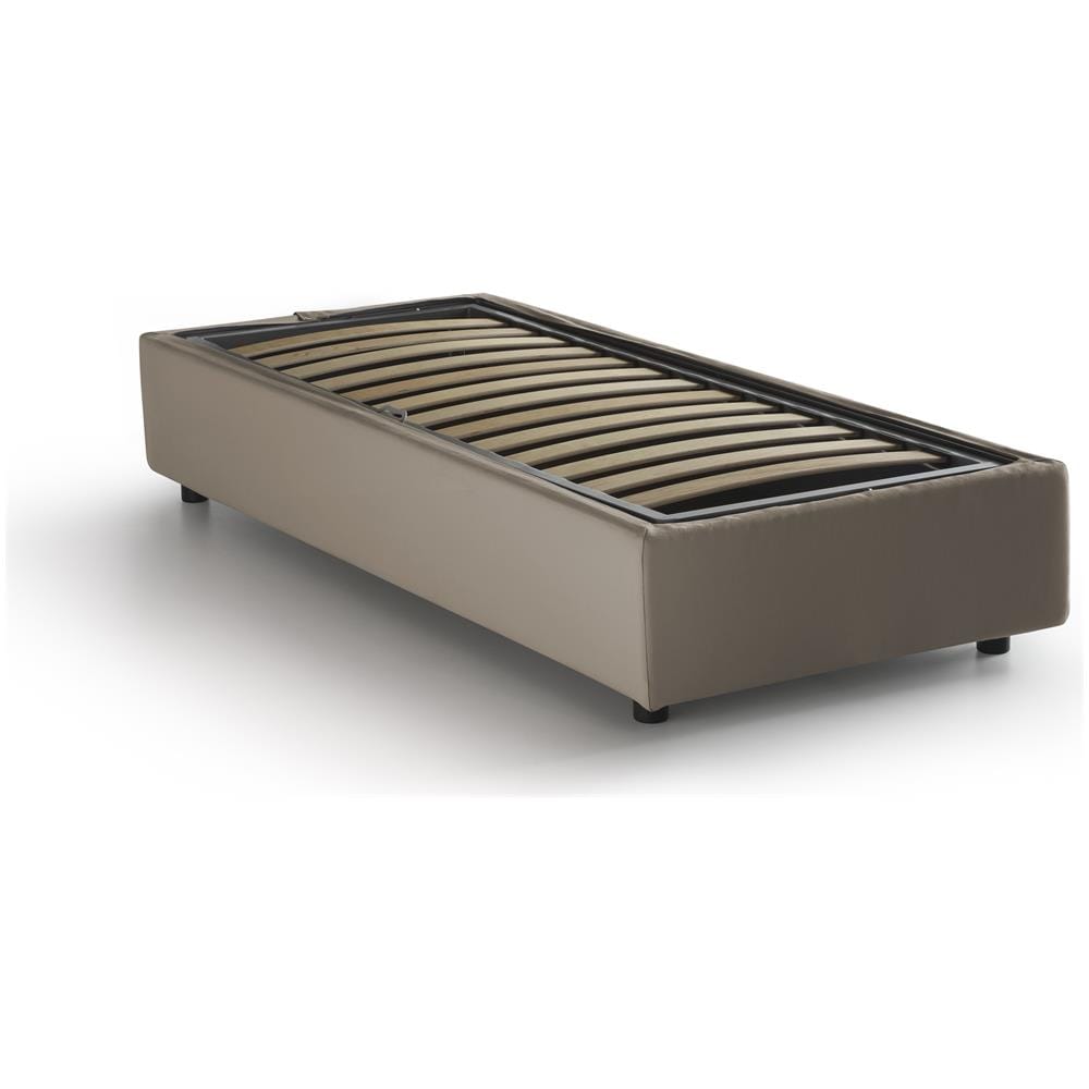 Letto contenitore Singolo Silvia Sommier, Made in Italy, Letto con rivestimento in tessuto, Apertura laterale, con materasso cm 80x190 incluso, Tortora - Foto 3