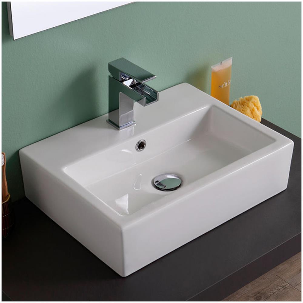 Lavabo Da Appoggio Ceramica Bianco Rettangolare Lavandino Bagno 58x46x16 Cm - Foto 1