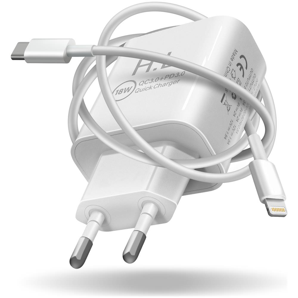 Caricatore Da Muro Usb / Usb-c 18w Power Delivery Q. c 3.0, Cavo Lightning Bianco - Foto 5