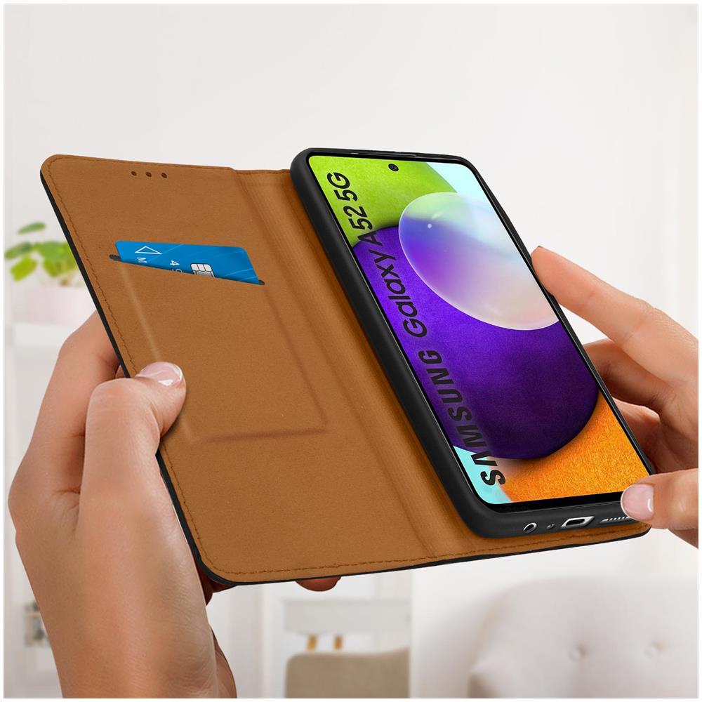 Custodia Samsung Galaxy A52 E A52 5g Portacarte Supporto Video Vera Pelle Nera - Foto 2