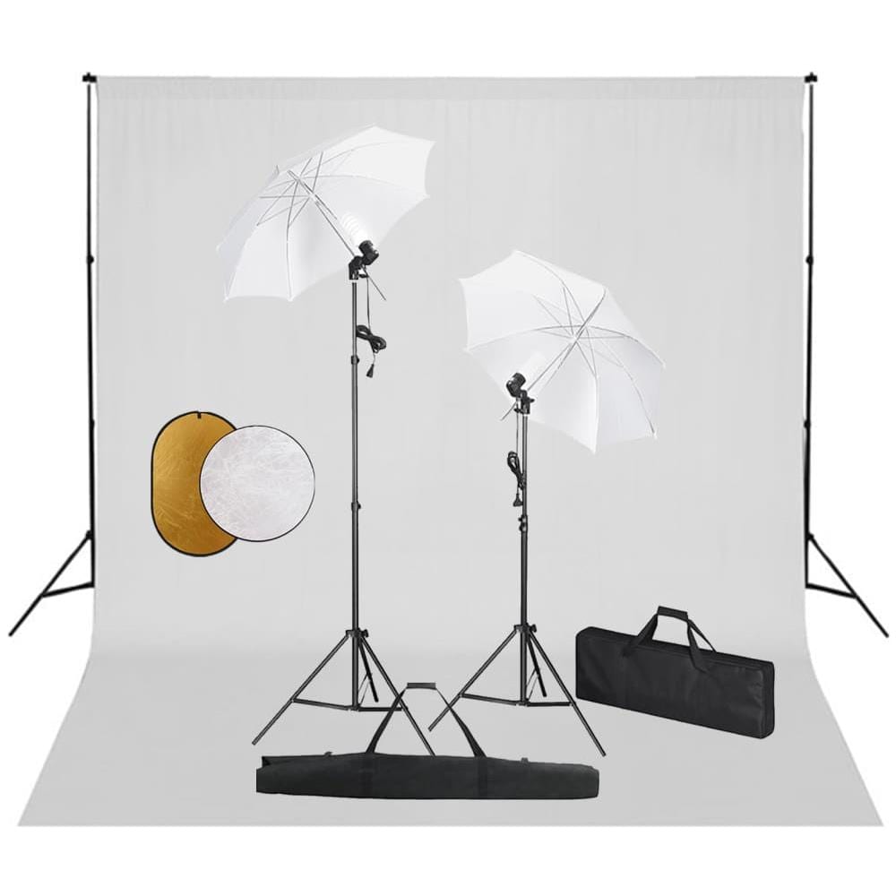 Kit Studio Fotografico con Luci Ombrelli Fondale e Riflettore - Foto 1