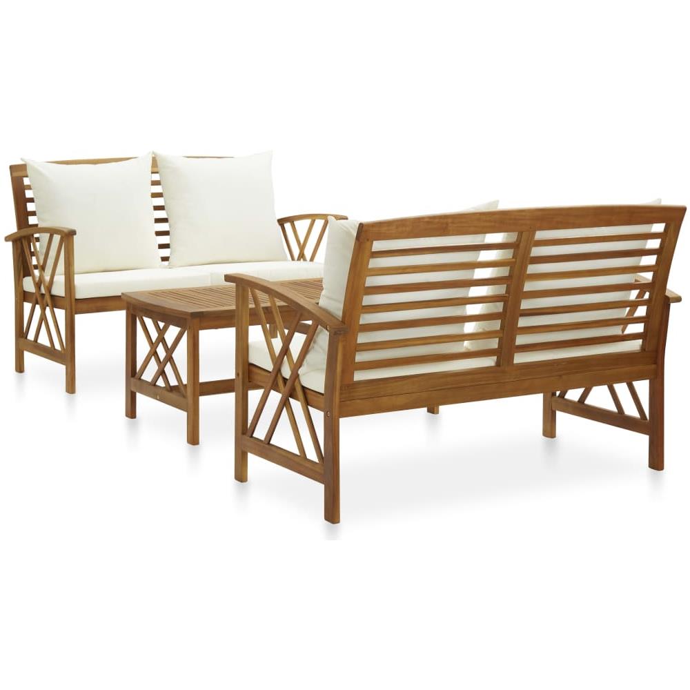 Set Divani da Giardino 3 pz con Cuscini in Massello di Acacia - Foto 1