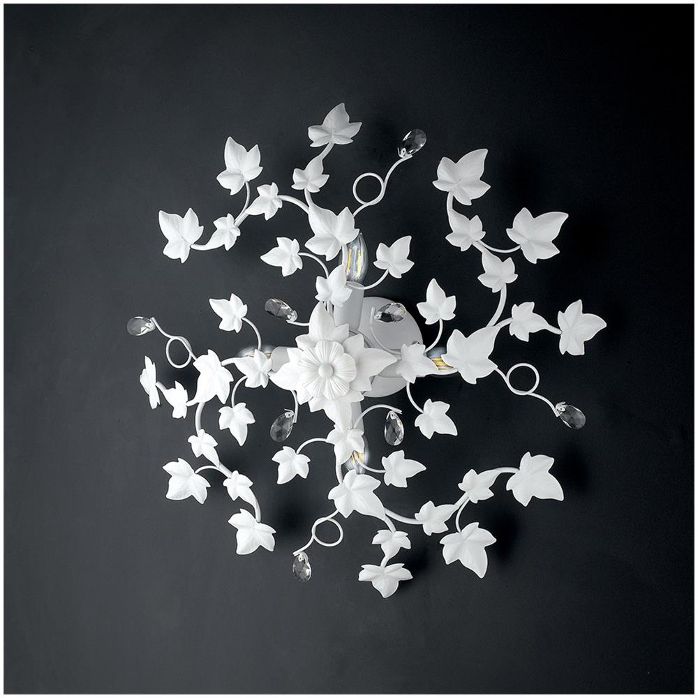 Edera - Plafoniera In Ferro Laccato Bianco Con Decoraz. Effetto Shabby Chic E Strass In Cristallo 4 Luci H.22 - Ø60 - Bl50-pl4-bco - Foto 1