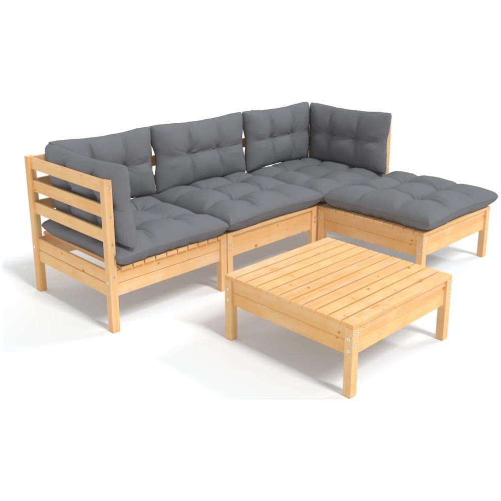 Set Divani Da Giardino 5 Pz Con Cuscini Grigi Massello Di Pino - Foto 2