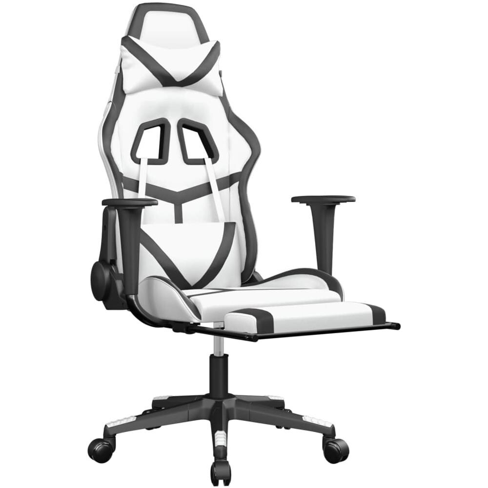 Sedia Da Gaming Massaggio Poggiapiedi Bianco E Nero Similpelle - Foto 11