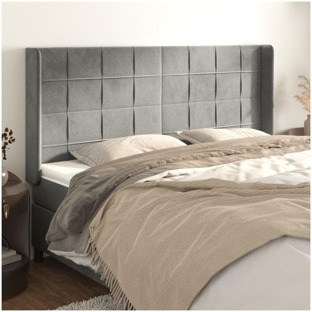 Testiera Ad Orecchio Grigio Chiaro 203x16x118/128 Cm In Velluto - Foto 1