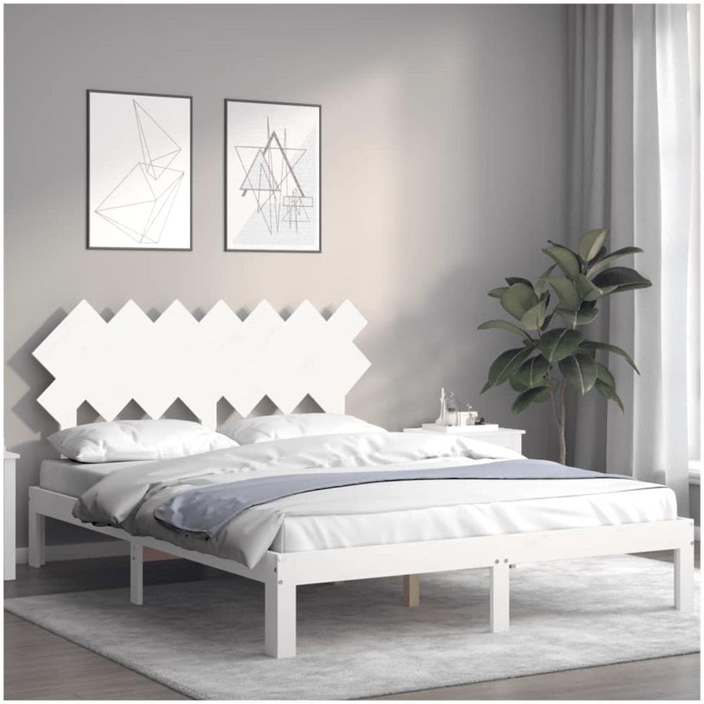 Giroletto con Testiera Bianco King Size in Legno Massello - Foto 3