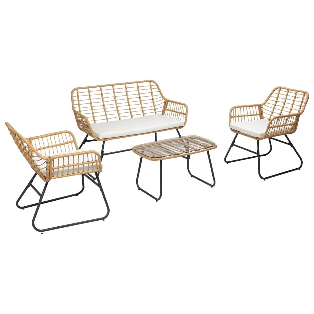 Set Di Mobili Da Giardino Tiga In Resina Intrecciata 4 Posti - Cuscini Crema - Foto 1