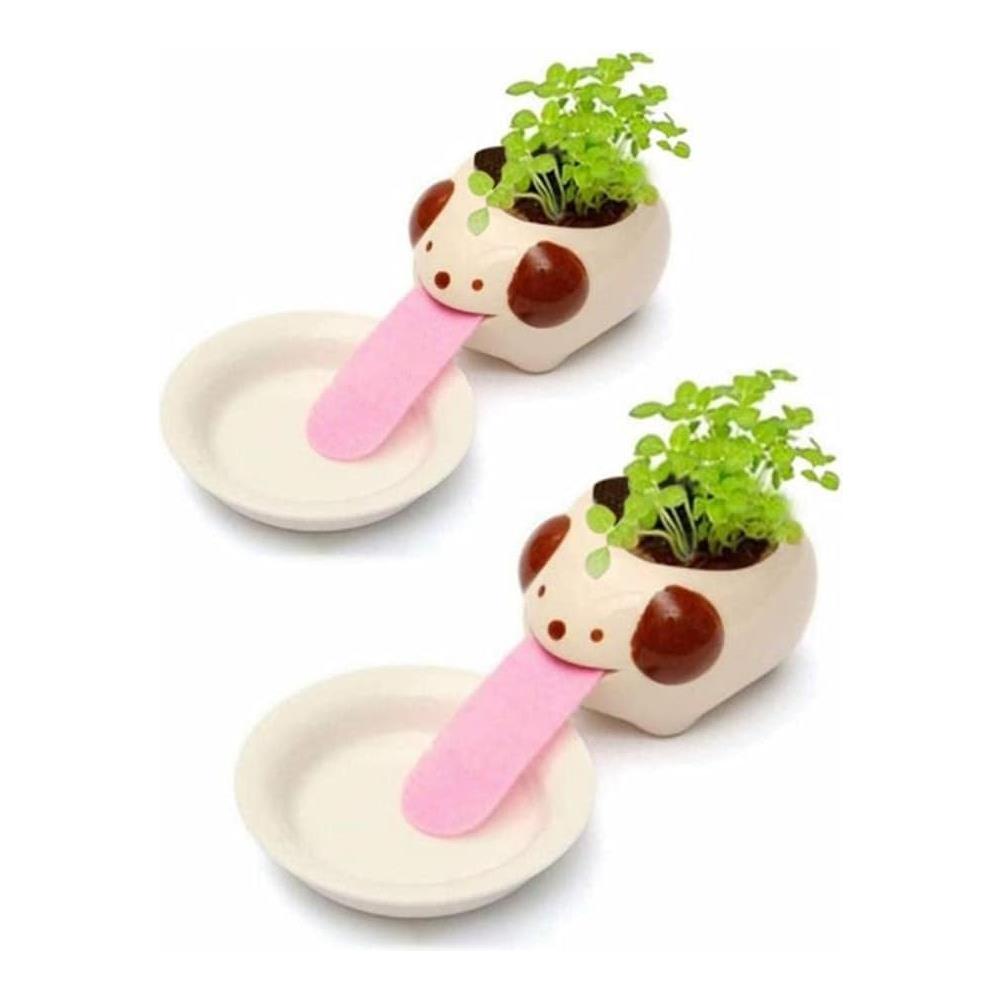 Mini Self-suction Ceramic Flower Pots With Tray For Succulents Cactus Flower Pots Decoration For Home, Office, Indoor, Puppy - Foto 1