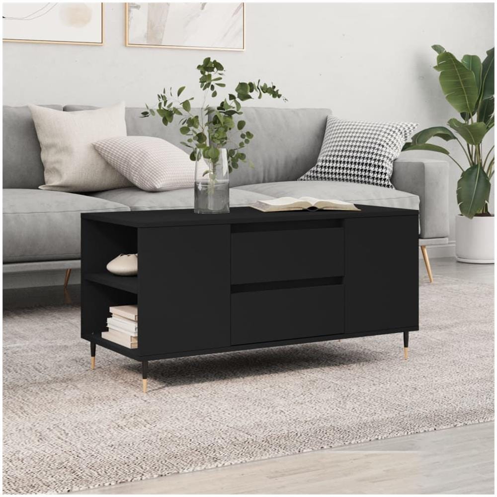 Tavolino Da Salotto Nero 102x44,5x50 Cm In Legno Multistrato - Foto 1