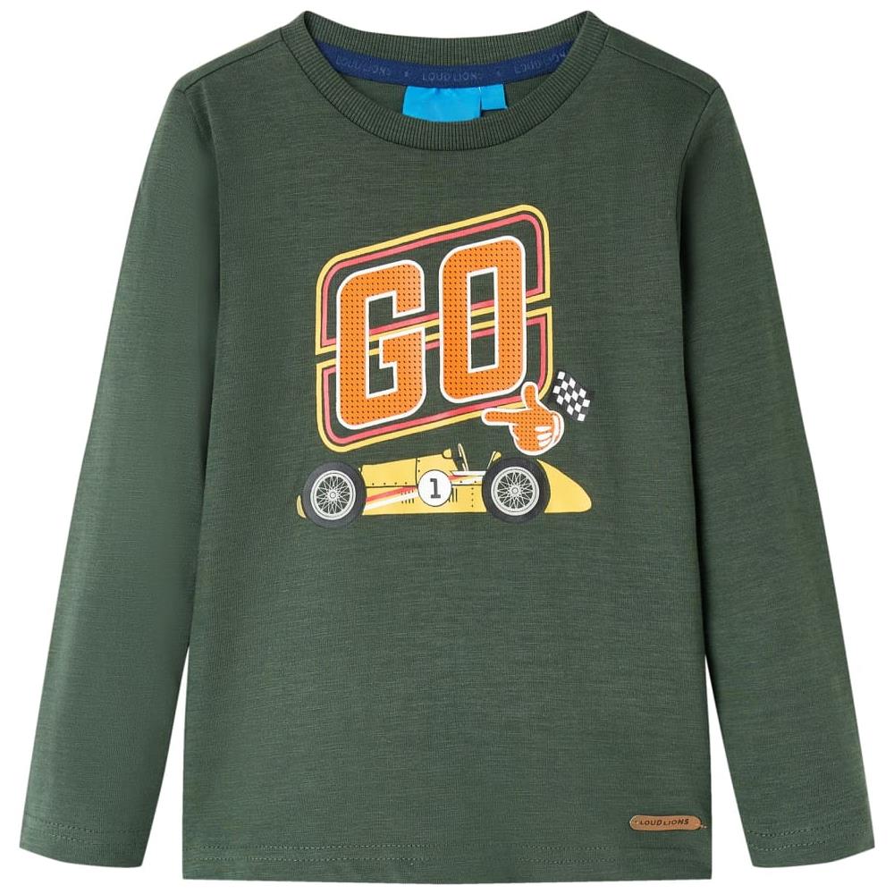Maglietta Da Bambino A Maniche Lunghe Auto Da Corsa Verde Scuro 92 - Foto 1