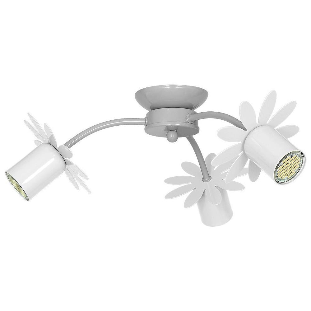 7863 Lampadario In Acciaio Da Soffitto Per Cameretta Bambini, Plafoniera Spot Fiore3, Bianco. - Foto 1
