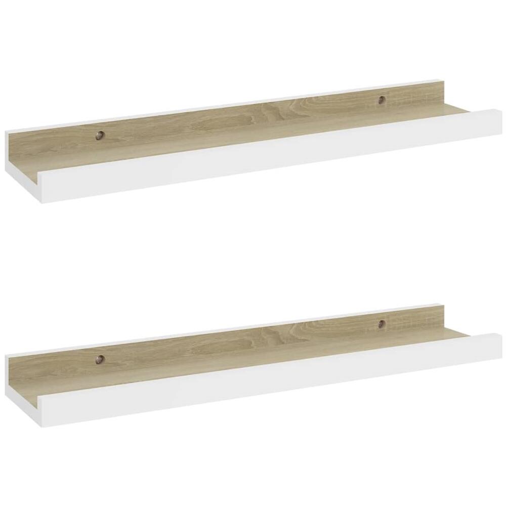 Mensole Da Parete 2 Pz Bianco E Rovere Sonoma 40x9x3 Cm - Foto 2