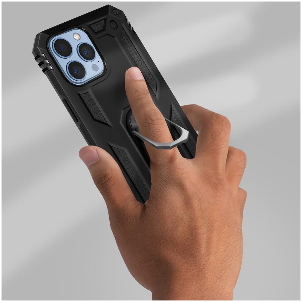 Cover Iphone 13 Pro Max Anti-urto Ibrida Anello Funzione Supporto Nera - Foto 2