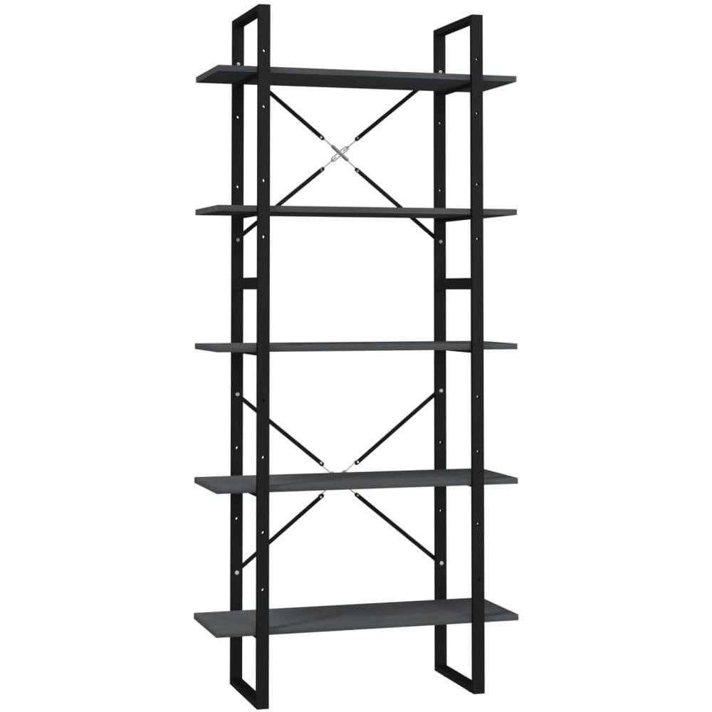 Libreria A 5 Ripiani Grigia 80x30x175 Cm In Legno Di Pino - Foto 2