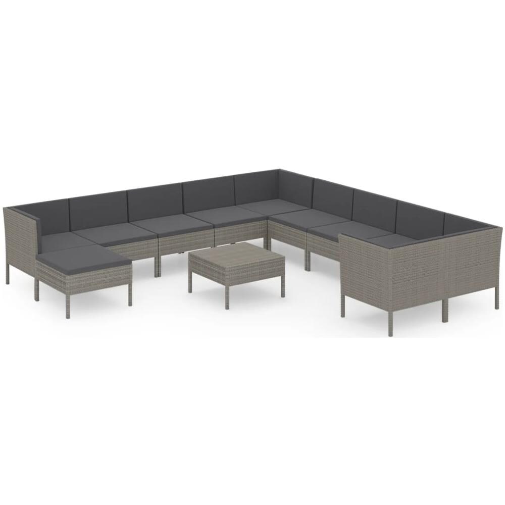 Set Divani Da Giardino 12 Pz Con Cuscini In Polyrattan Grigio - Foto 2