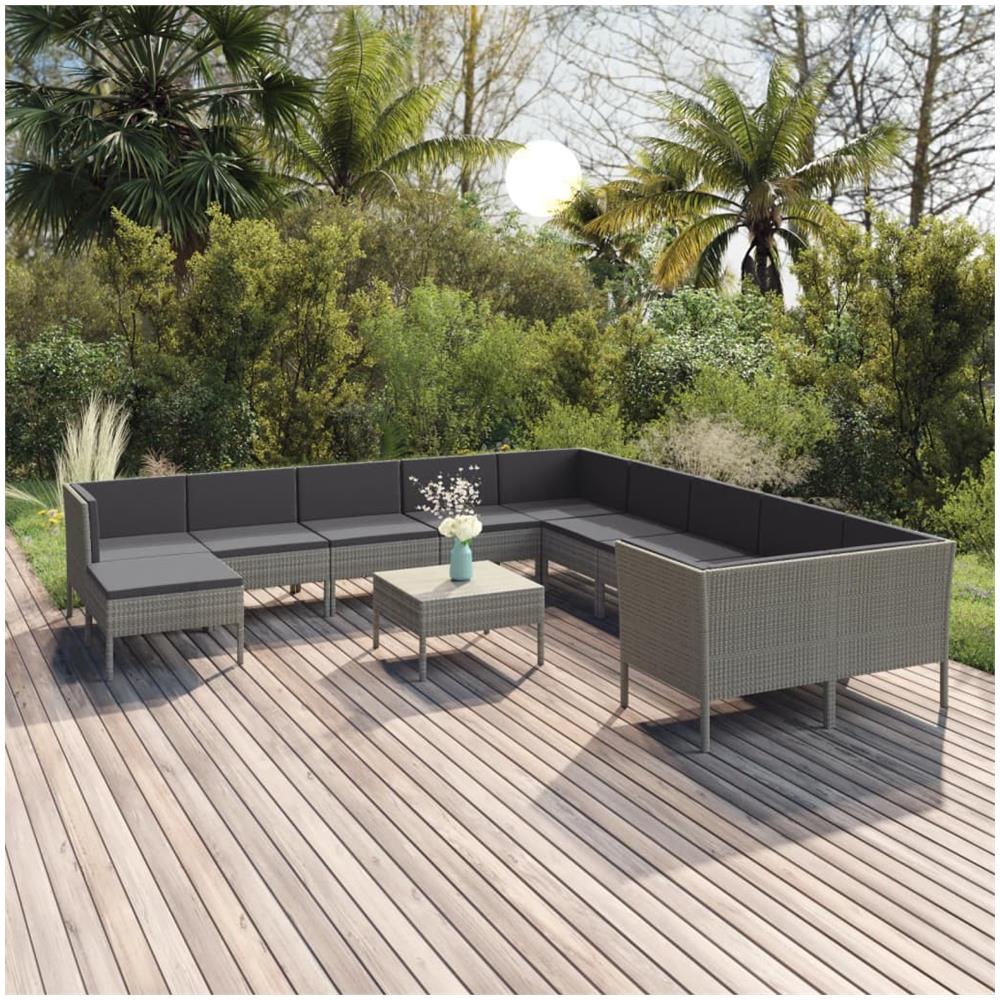 Set Divani Da Giardino 12 Pz Con Cuscini In Polyrattan Grigio - Foto 1