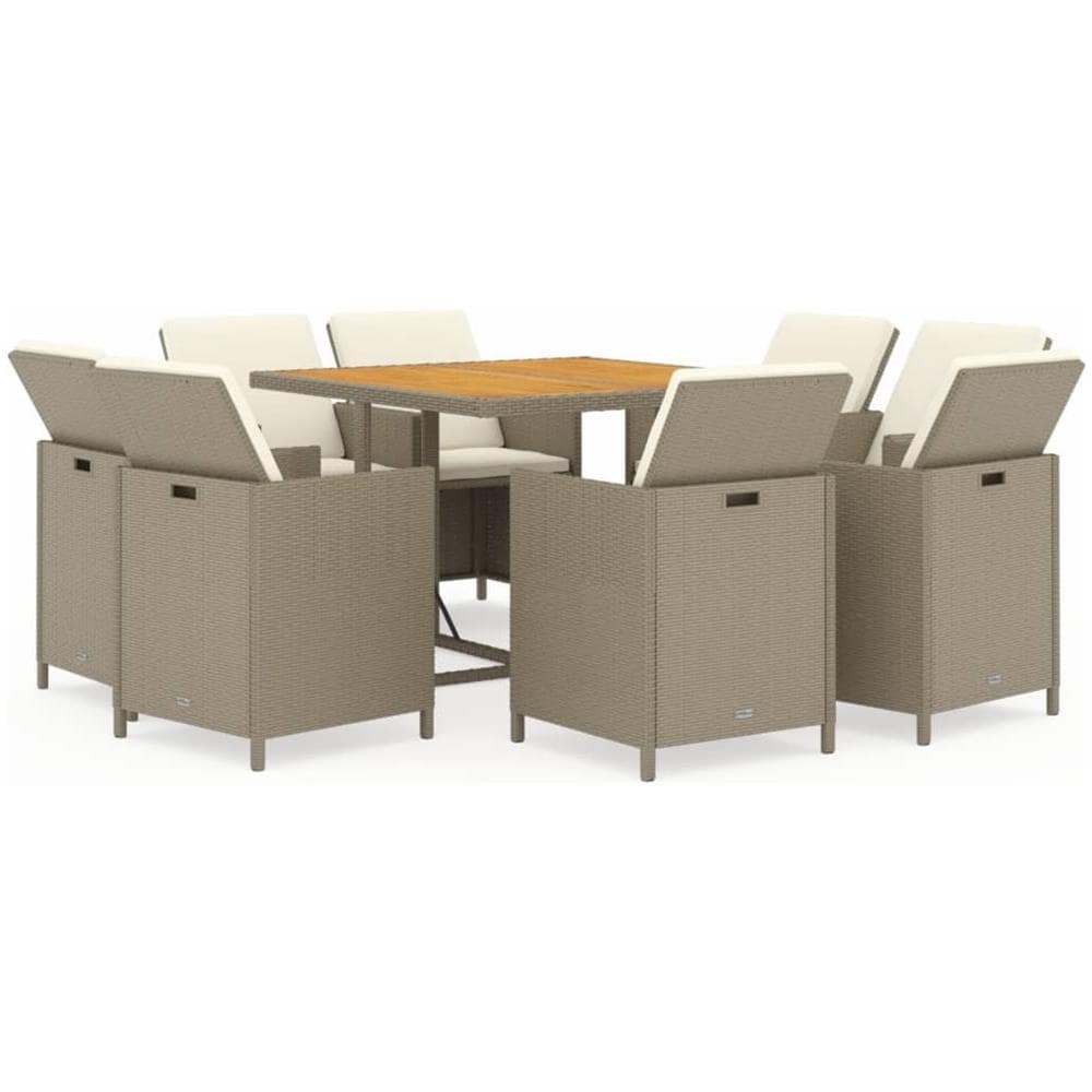 Set Da Pranzo Per Giardino 9pz Con Cuscini In Polyrattan Beige - Foto 1