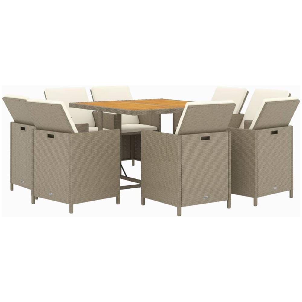 Set Da Pranzo Per Giardino 9pz Con Cuscini In Polyrattan Beige - Foto 2