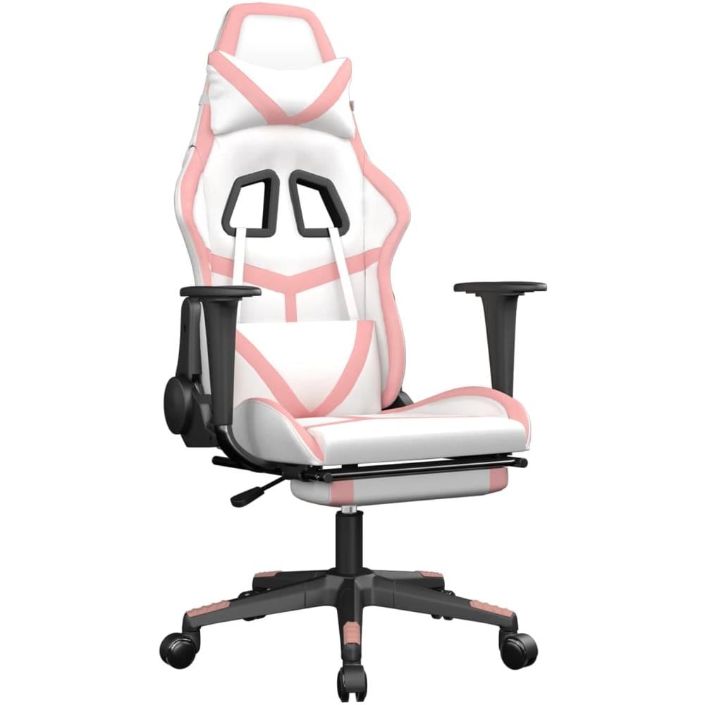 Sedia Da Gaming Massaggio Poggiapiedi Bianco E Rosa Similpelle - Foto 2