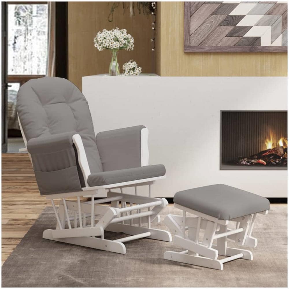 Poltrona Glider Con Sgabello Grigio Chiaro In Tessuto - Foto 1