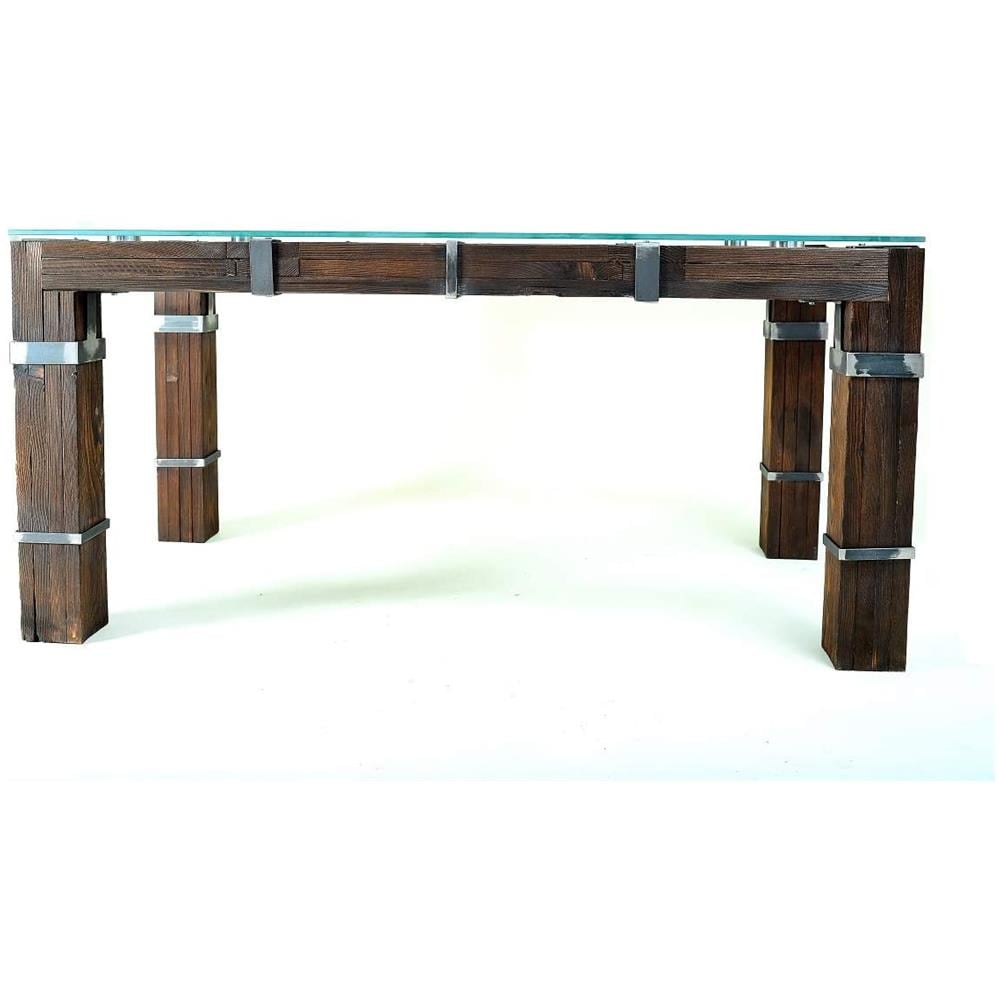 Tavolo Da Pranzo Ld (120 X 80 Cm) Drohobycz Loft Vintage In Legno E Vetro E Metallo - Foto 5