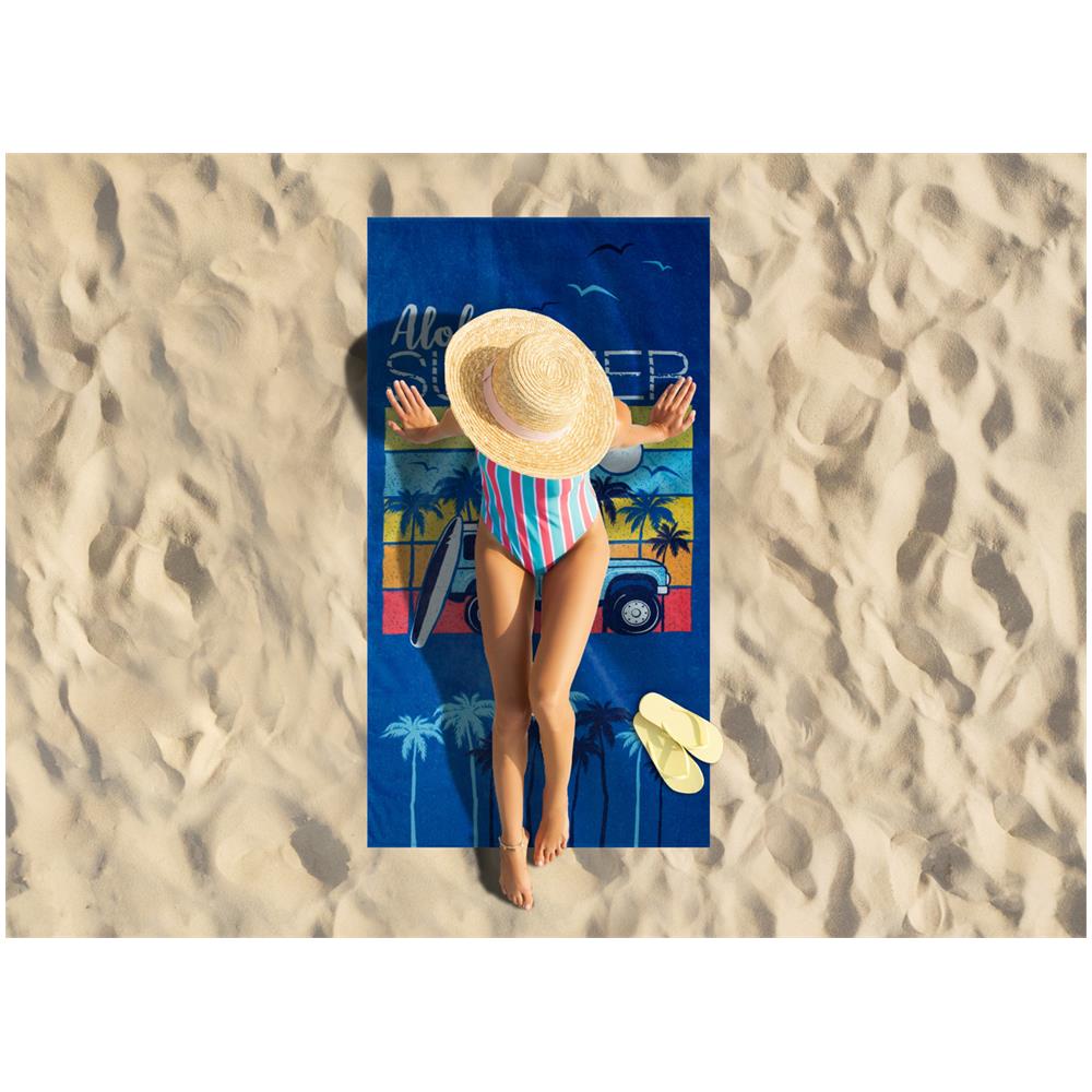 Telo Mare Stampato In Spugna Spiaggia Piscina Disegno California Aloha Summer D.2   - Foto 2