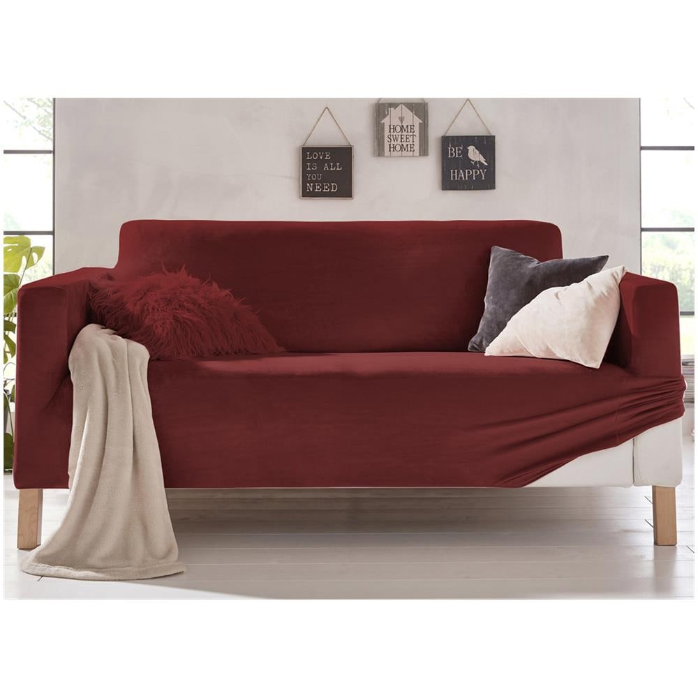 Copridivano Elasticizzato Effetto Velluto Modello Morbidissimo Colore Granata 4 Posti Granata - Foto 1