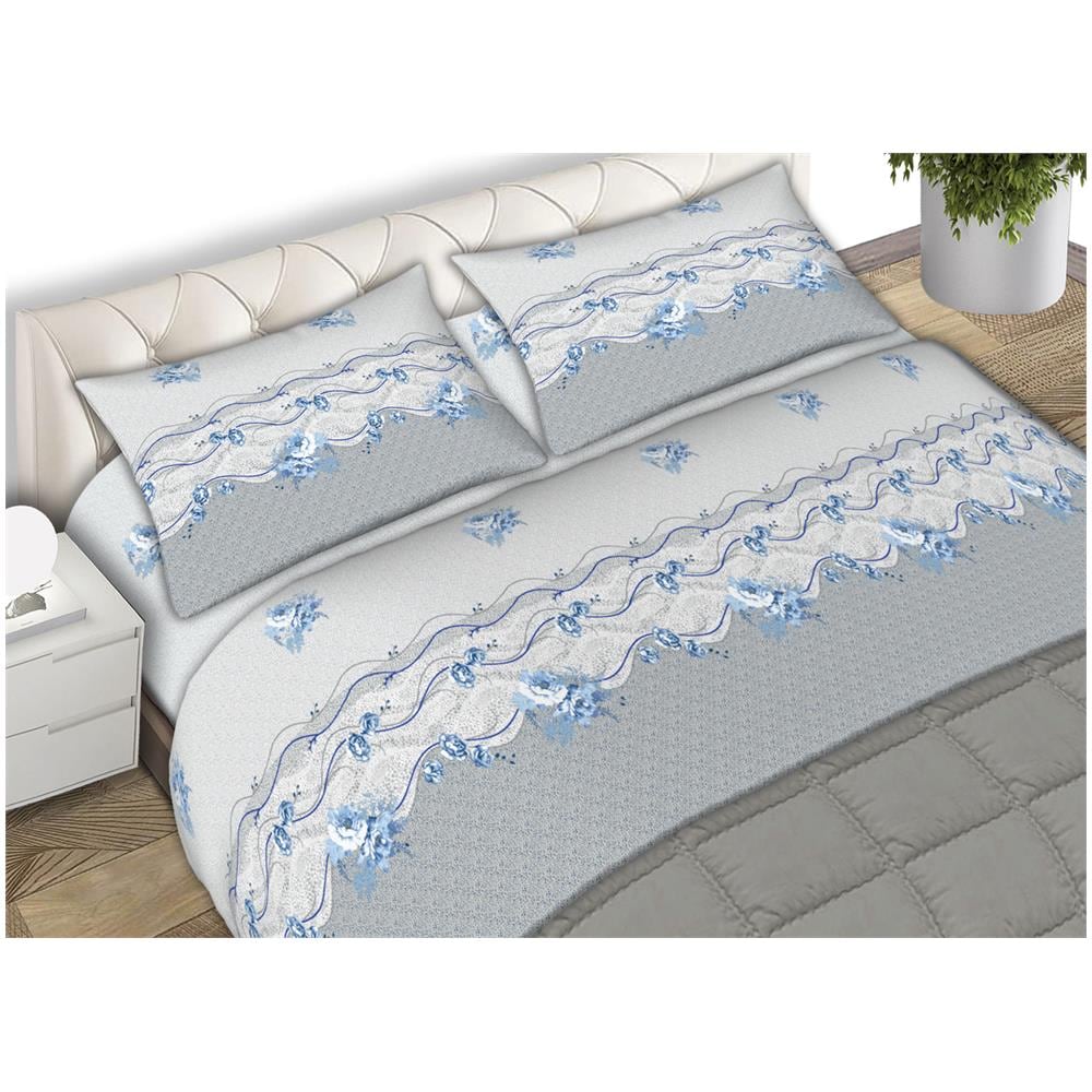 Completo Lenzuola Letto Matrimoniale 100% Cotone Made Italy In Varie Fantasie Fiorate C.n Matrimoniale Flowers Blu - Foto 1
