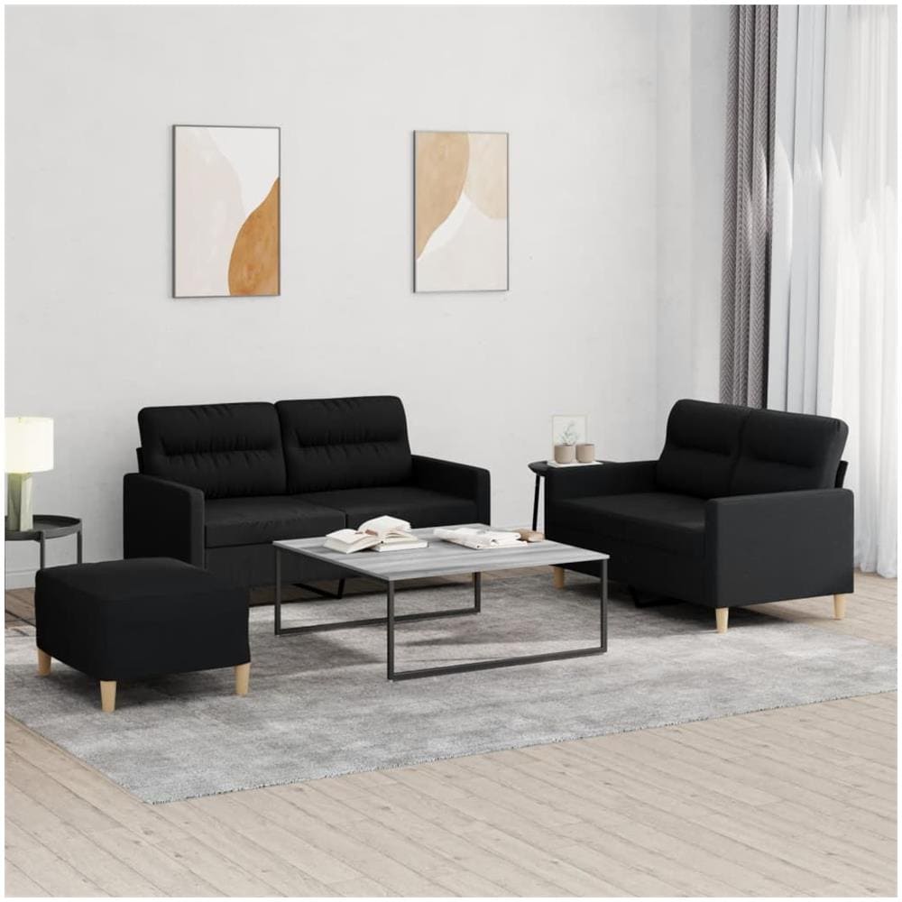 Set Di Divani 3 Pz Con Cuscini Nero In Tessuto - Foto 1