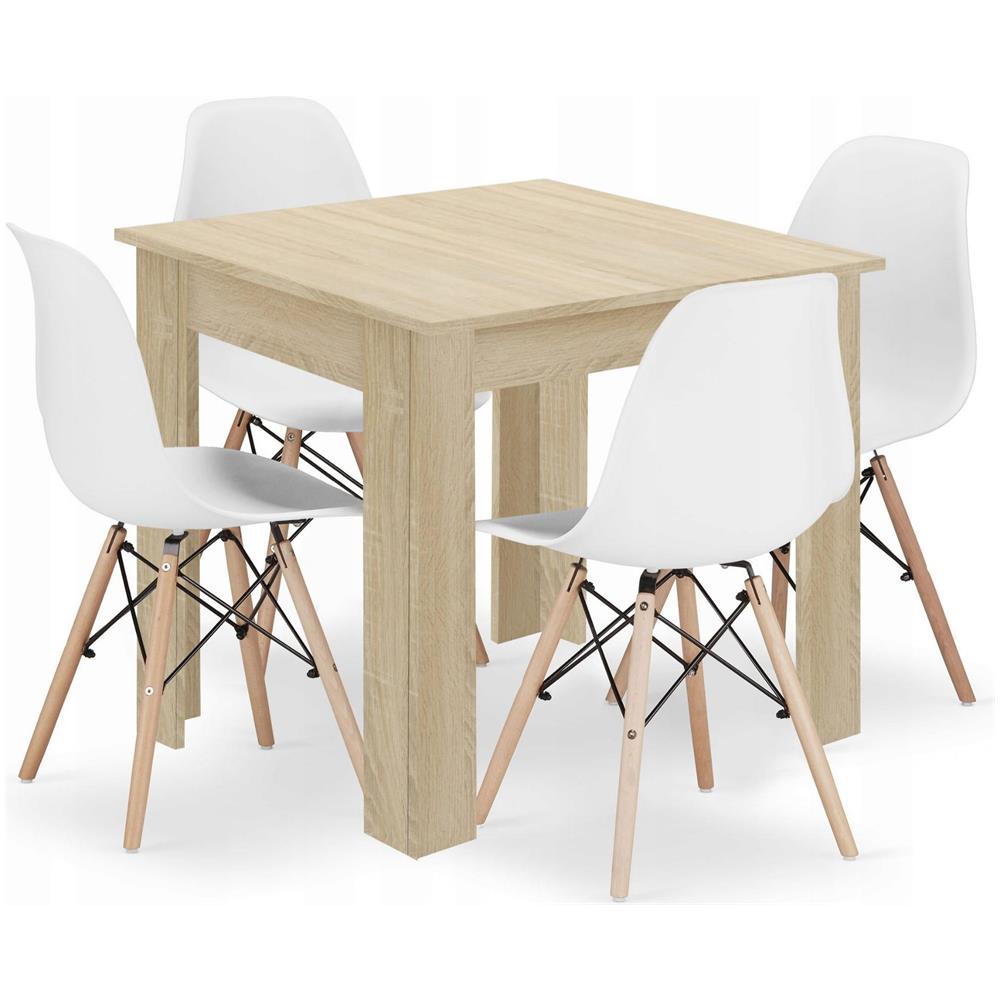 Set di tavolo quadrato Valora 80x80 Sonoma Oak + 4 sedie Osaka White - Foto 1