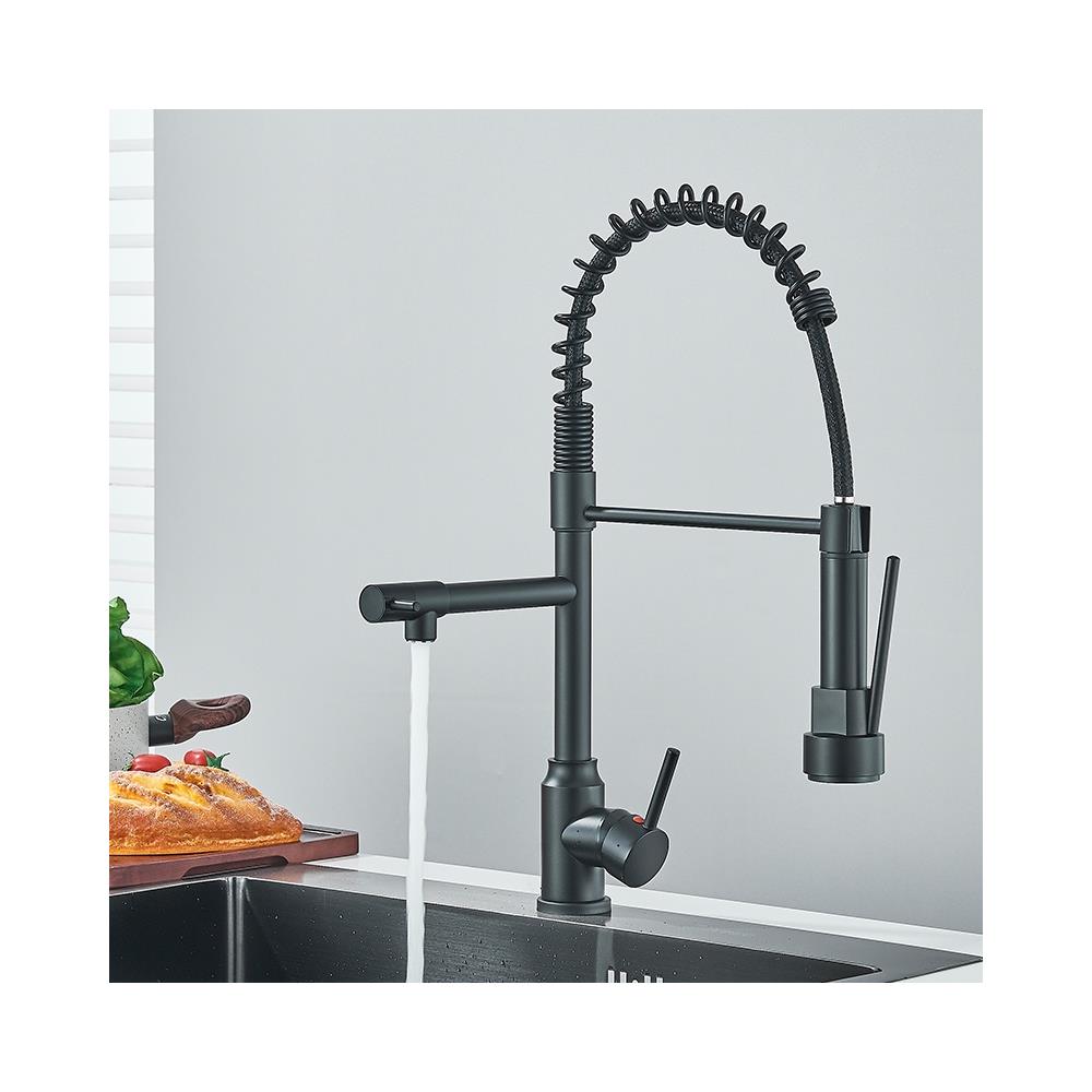 Rubinetto per lavello da cucina, Blackswan, tipo M385 con 2 modalità e 2 uscite, doccia mobile, modello nero opaco, misura 47 cm - Foto 2