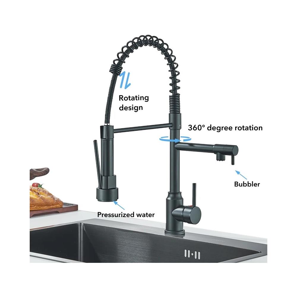 Rubinetto per lavello da cucina, Blackswan, tipo M385 con 2 modalità e 2 uscite, doccia mobile, modello nero opaco, misura 47 cm - Foto 4