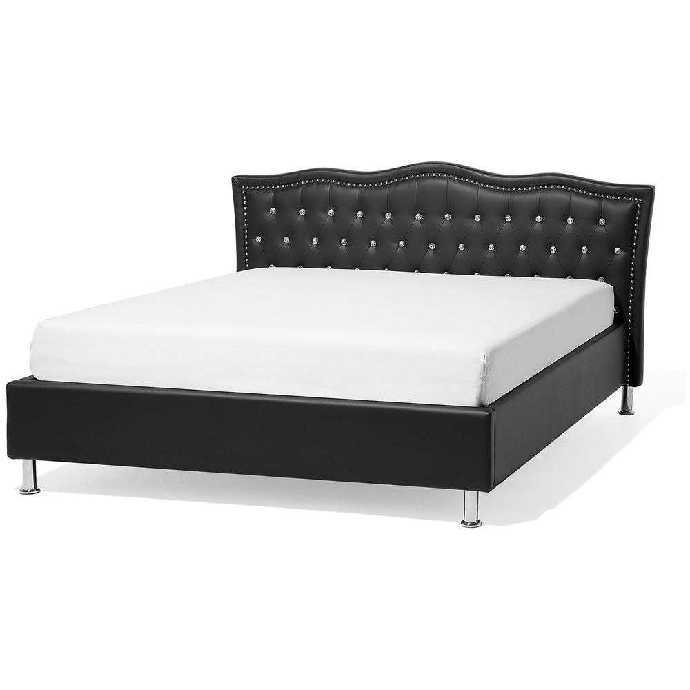 Letto Matrimoniale In Pelle Sintetica Nera 160x200cm Metz - Foto 1