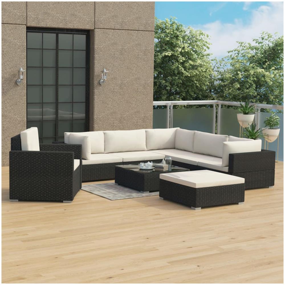 Set Divani Da Giardino 8 Pz Con Cuscini In Polyrattan Nero - Foto 1