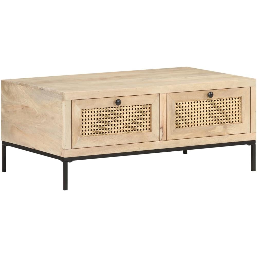 Tavolino Da Caffè 90x50x37 Cm Legno Massello Di Mango E Canna - Foto 9