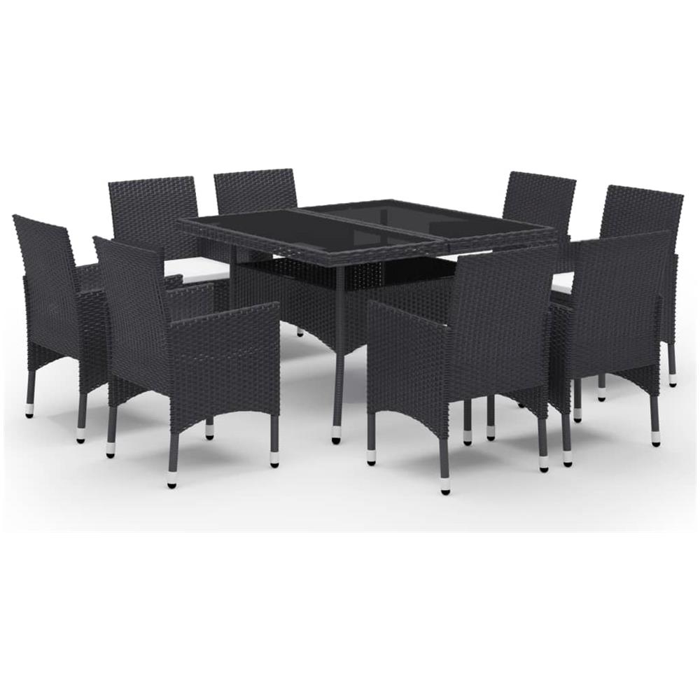 Set Mobili da Pranzo per Giardino 9 pz Polyrattan e Vetro Nero - Foto 1